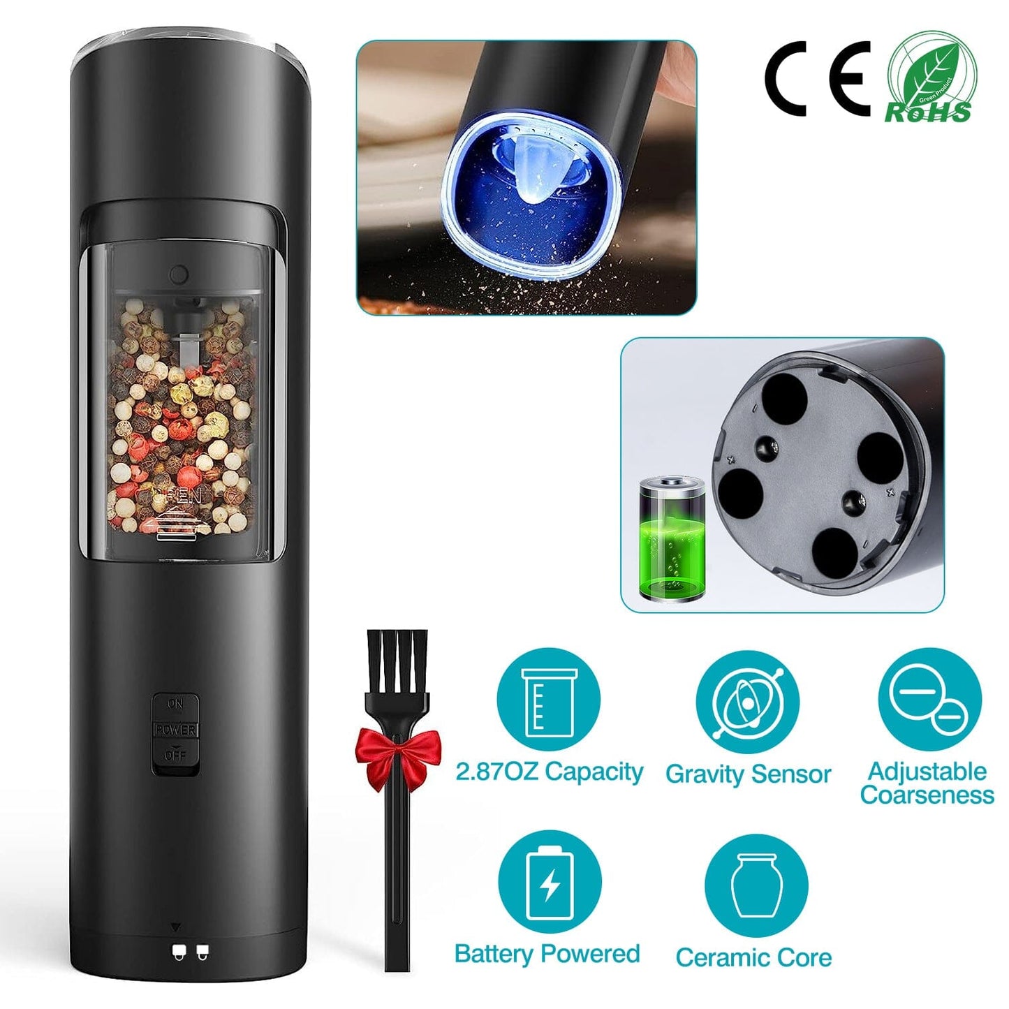 Electric Salt and Pepper Grinder LED Indicator Adjustable Coarseness __stock:50 Kitchen & Dining refund_fee:1200 Warranty