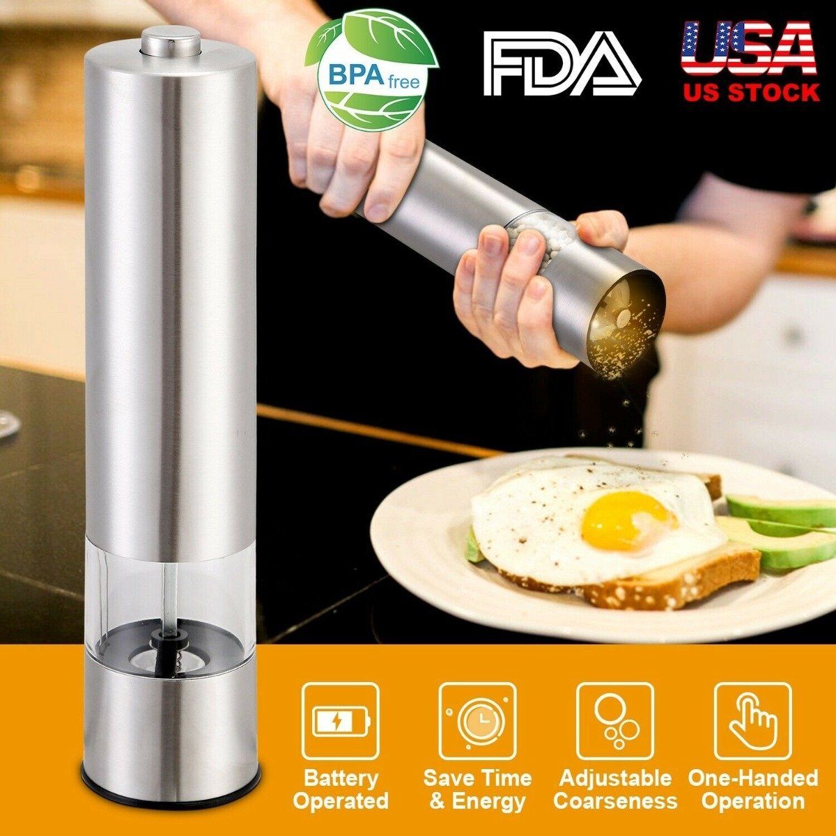 Electric Salt Pepper Grinder with Light Adjustable Coarseness Kitchen & Dining refund_fee:800