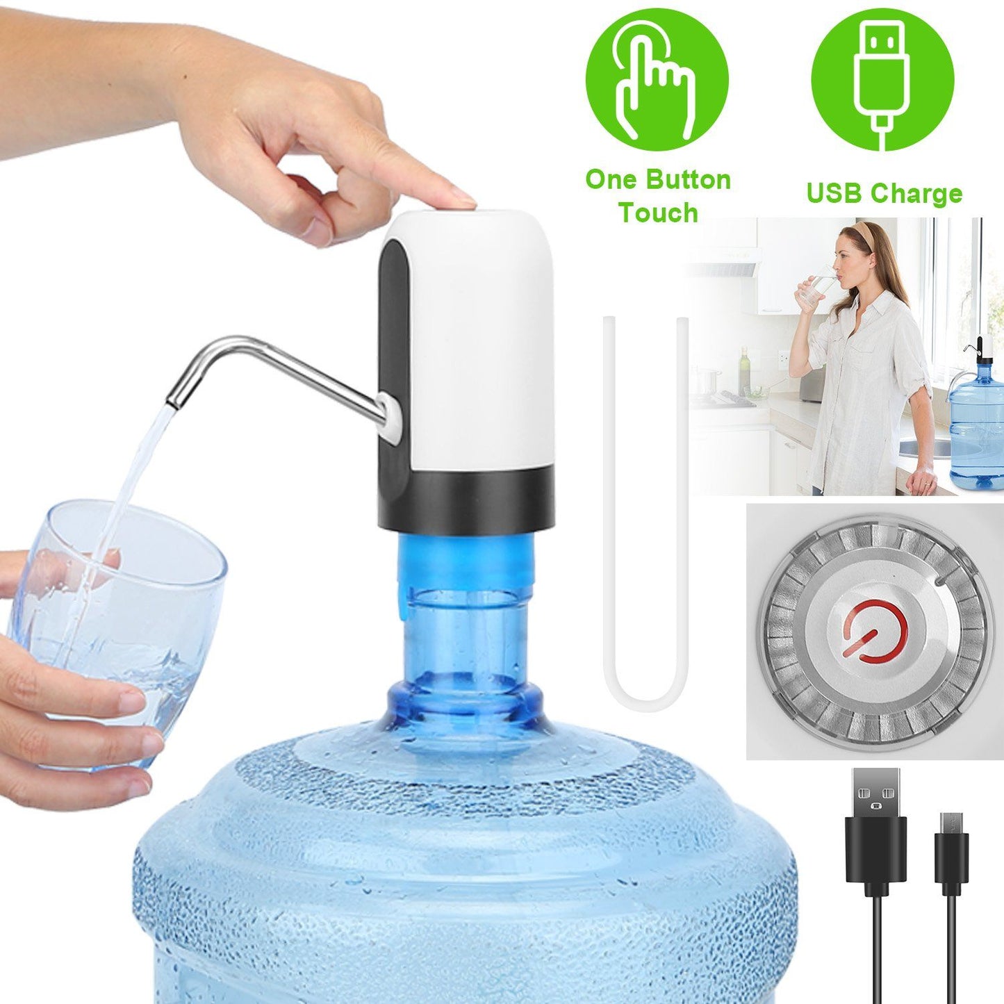 Electric Water Bottle Dispenser Rechargeable Automatic Drinking Water Bottle Pump Kitchen & Dining refund_fee:800 Warranty