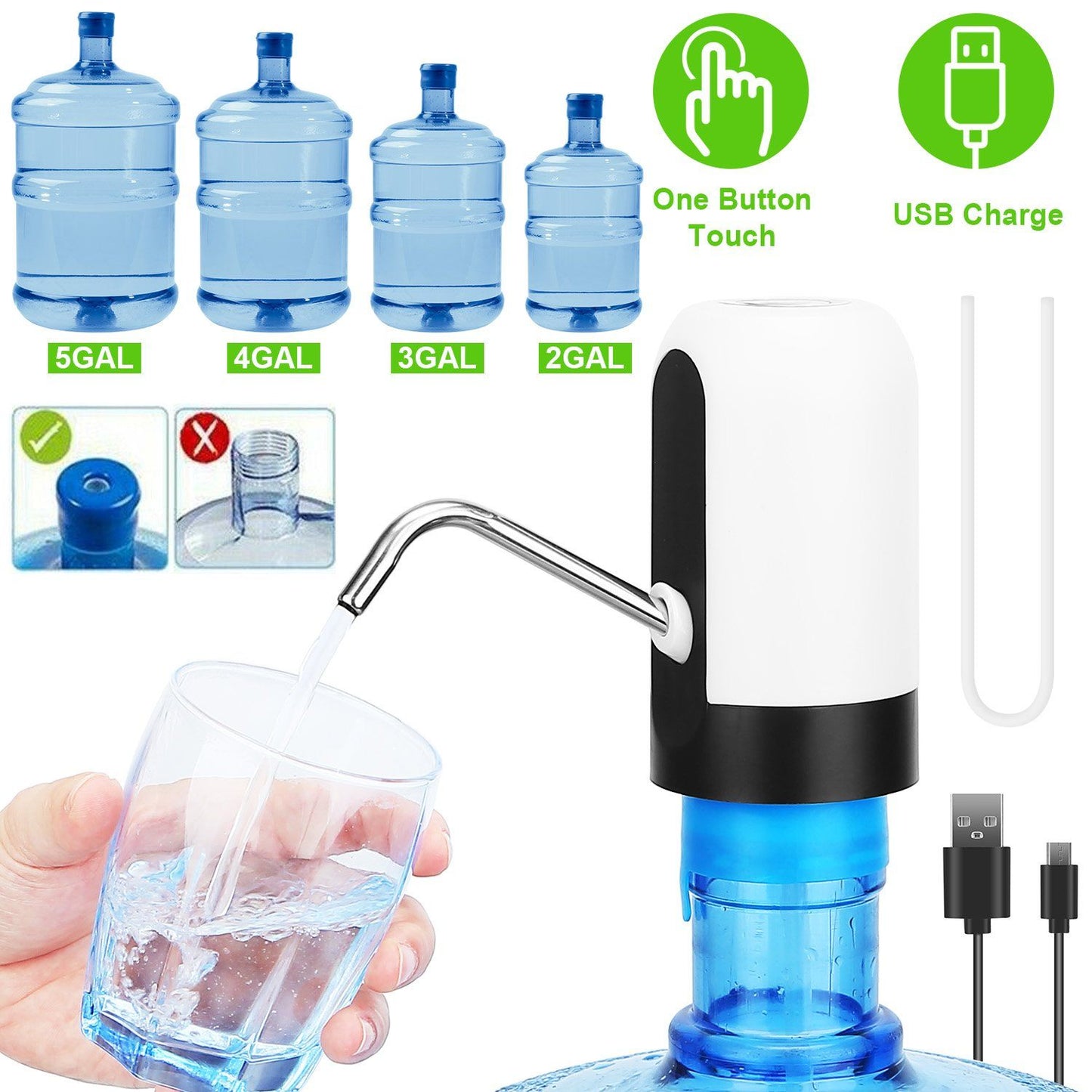 Electric Water Bottle Dispenser Rechargeable Automatic Drinking Water Bottle Pump Kitchen & Dining refund_fee:800 Warranty