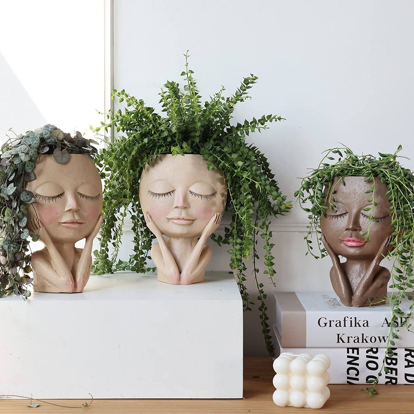 Face Flower Pot Head Planter Pot Succulent Planter Cute Closed Eyes __stock:50 Garden & Patio refund_fee:1200