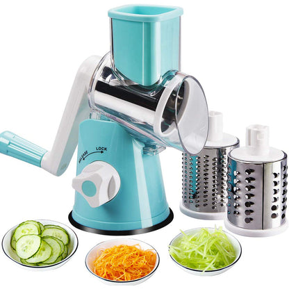 FAVIA Rotary Cheese Grater with Handle - Food Shredder with 3 Stainless Steel Drum Blades Blue __stock:200 Kitchen & Dining refund_fee:1200 Warranty