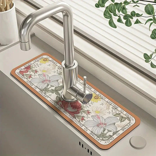 Floral Sink Faucet Absorbent Mat Flower Embrace Buddha Dawn __stock:200 Kitchen & Dining refund_fee:800