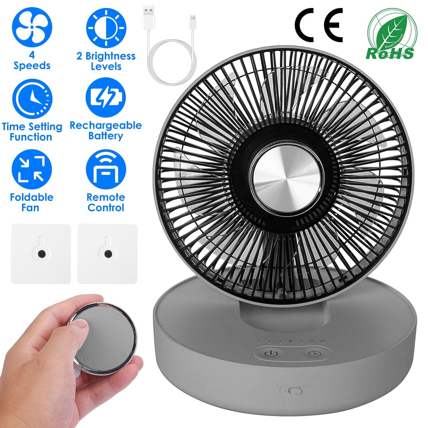 Foldable Rechargeable LED Desk Fan Wall Mounted with Magnetic Remote __stock:50 Household Appliances refund_fee:1800 Warranty