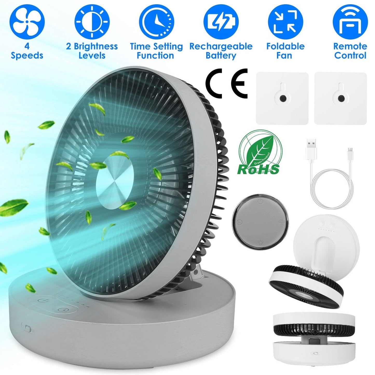 Foldable Rechargeable LED Desk Fan Wall Mounted with Magnetic Remote __stock:50 Household Appliances refund_fee:1800 Warranty