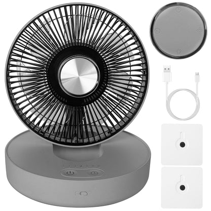 Foldable Rechargeable LED Desk Fan Wall Mounted with Magnetic Remote Gray __stock:50 Household Appliances refund_fee:1800 Warranty