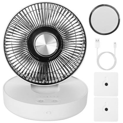 Foldable Rechargeable LED Desk Fan Wall Mounted with Magnetic Remote White __stock:50 Household Appliances refund_fee:1800 Warranty