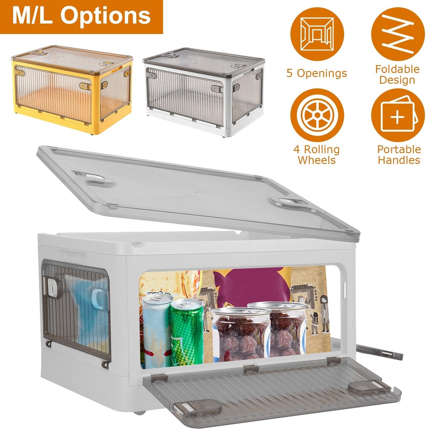 Foldable Storage Bins with Lid 4 Doors Collapsible Stackable with Lock __stock:50 Kitchen & Dining refund_fee:1800