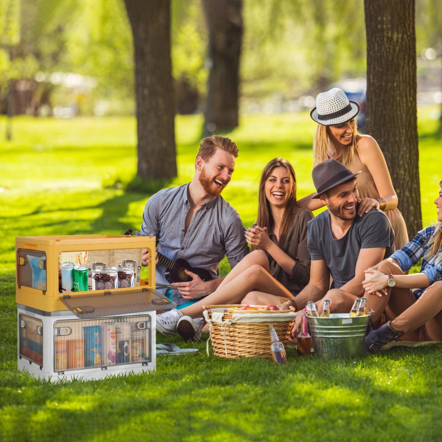 Foldable Storage Bins with Lid 4 Doors Collapsible Stackable with Lock __stock:50 Kitchen & Dining refund_fee:1800