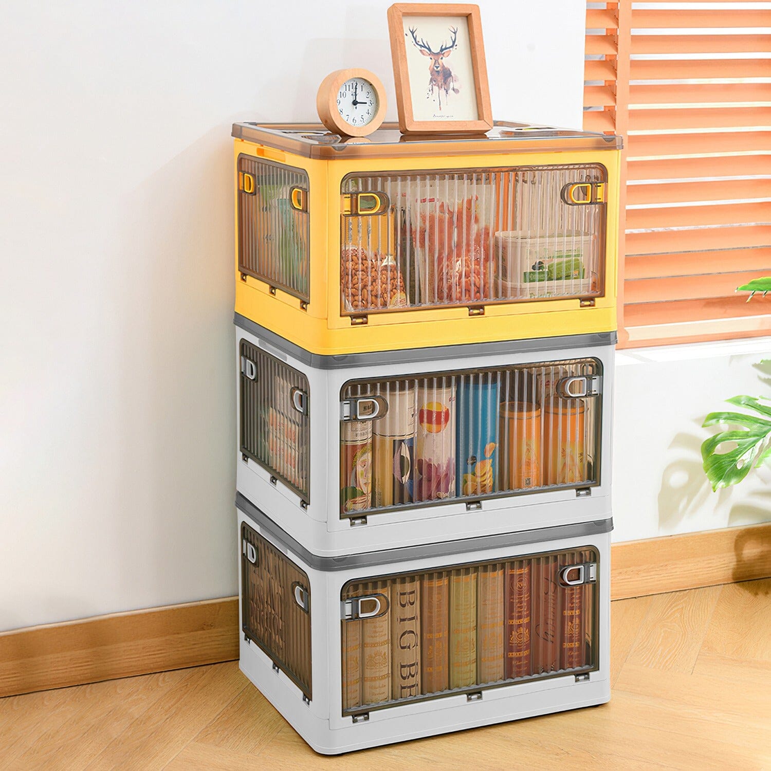 Foldable Storage Bins with Lid 4 Doors Collapsible Stackable with Lock __stock:50 Kitchen & Dining refund_fee:1800