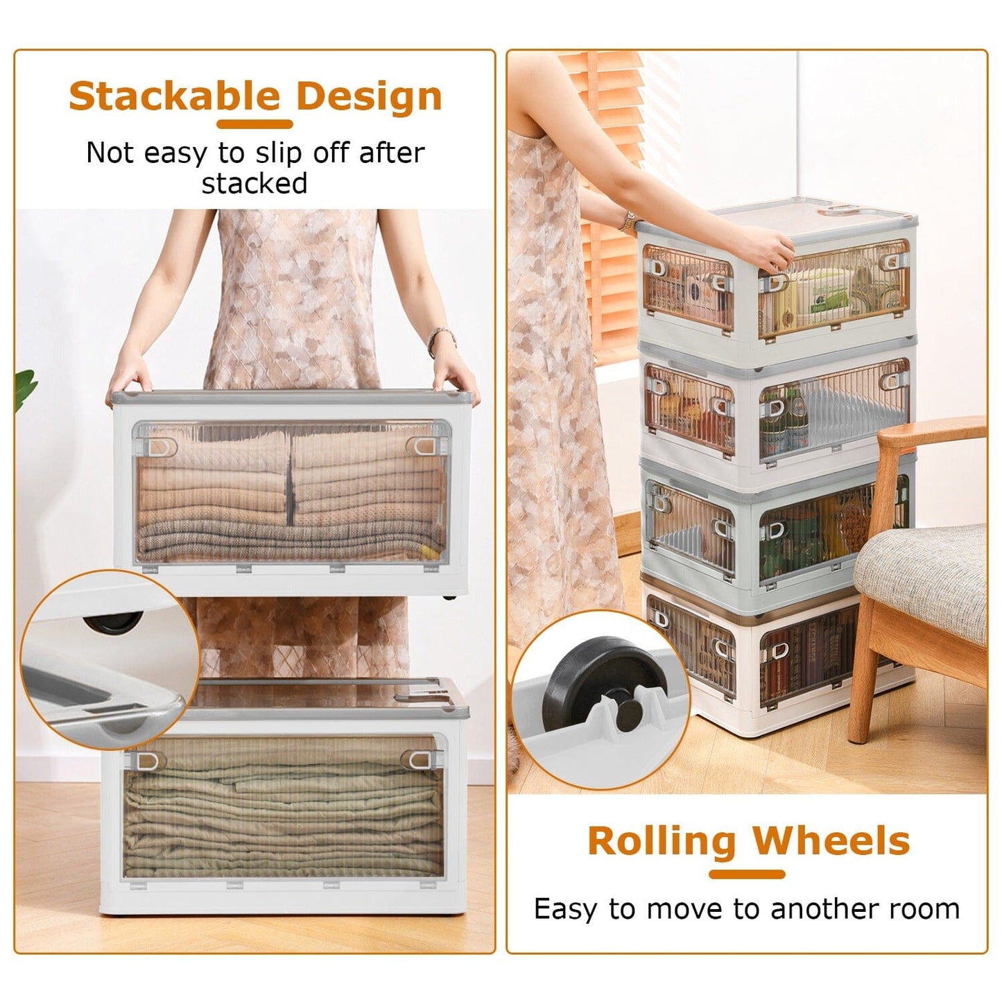 Foldable Storage Bins with Lid 4 Doors Collapsible Stackable with Lock __stock:50 Kitchen & Dining refund_fee:1800