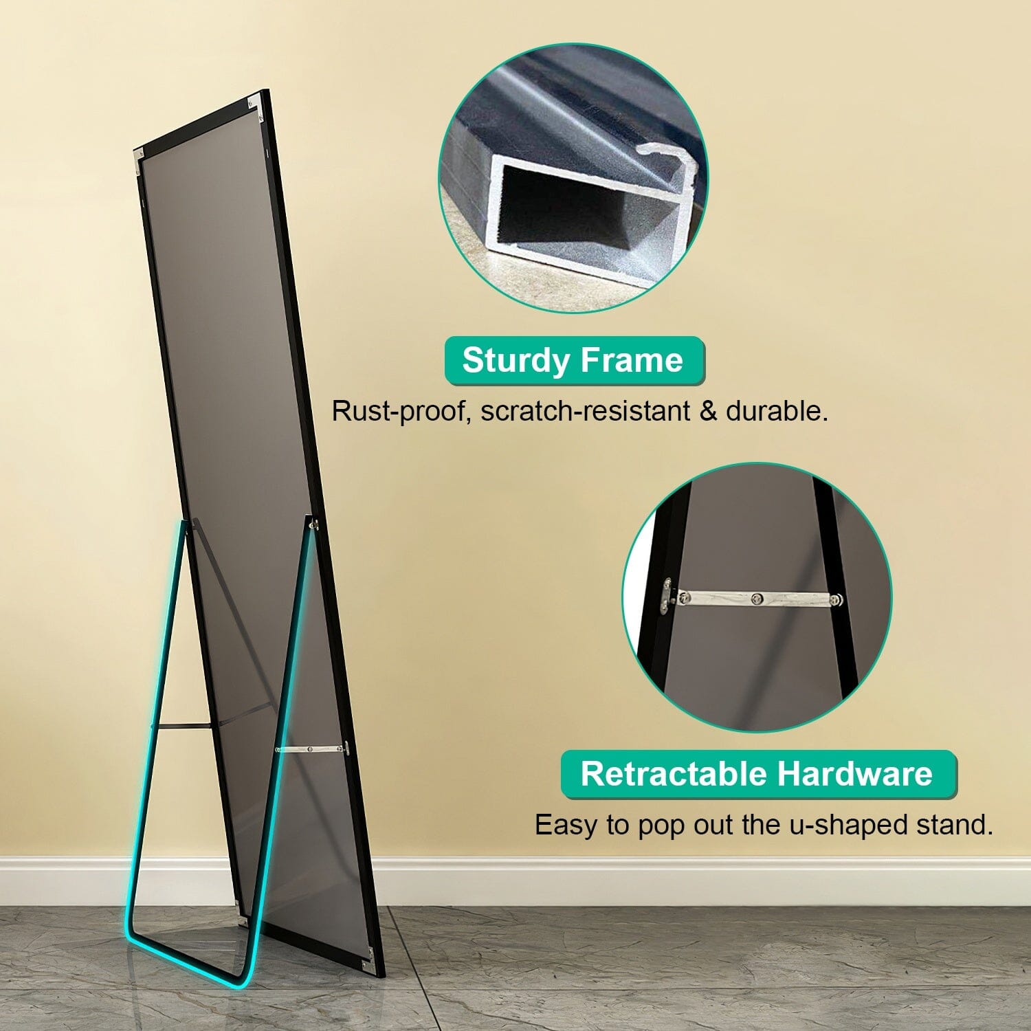 Full Length Mirror Aluminum Alloy Wall Mirror Free Standing Floor __stock:50 Furniture and Décor refund_fee:2200