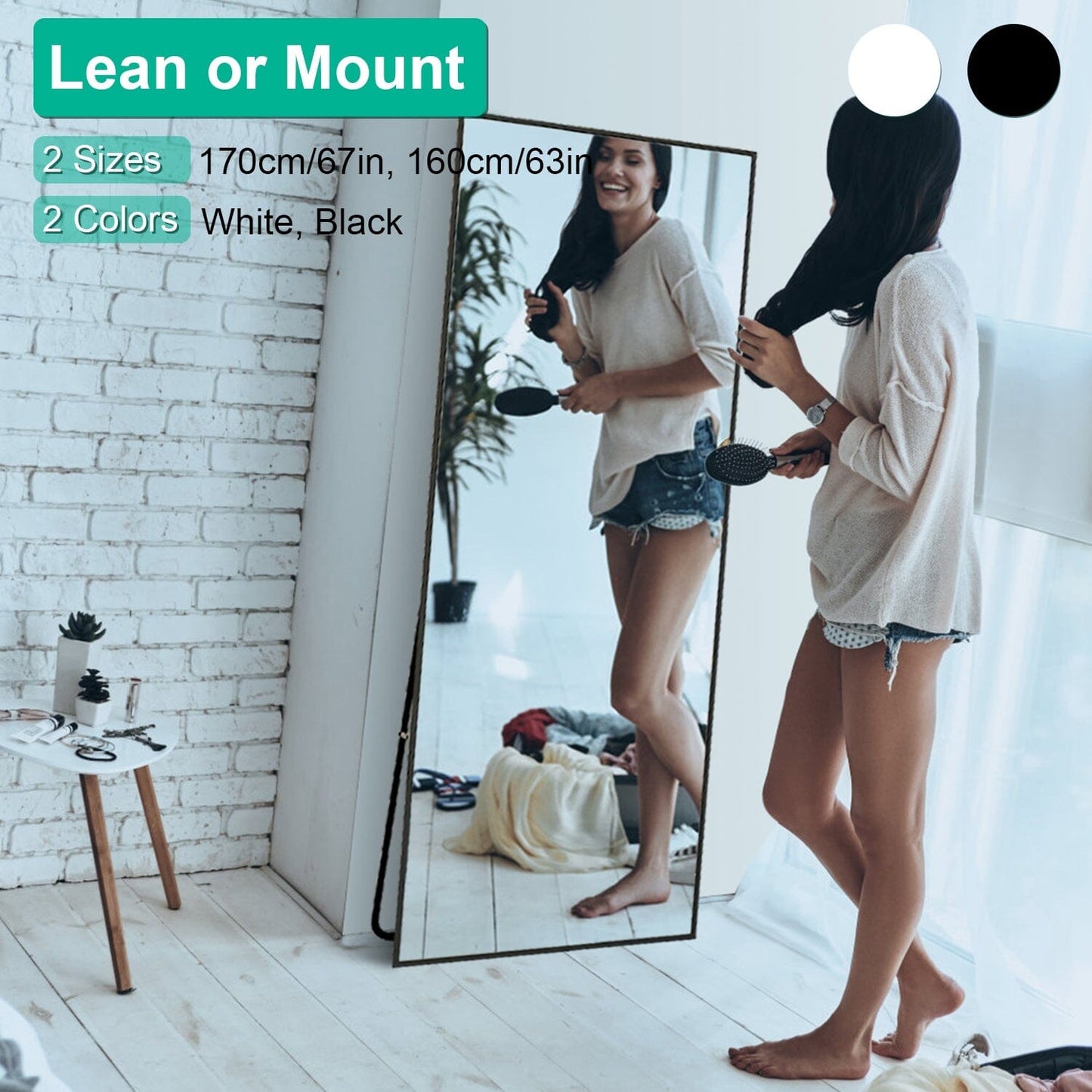 Full Length Mirror Aluminum Alloy Wall Mirror Free Standing Floor __stock:50 Furniture and Décor refund_fee:2200