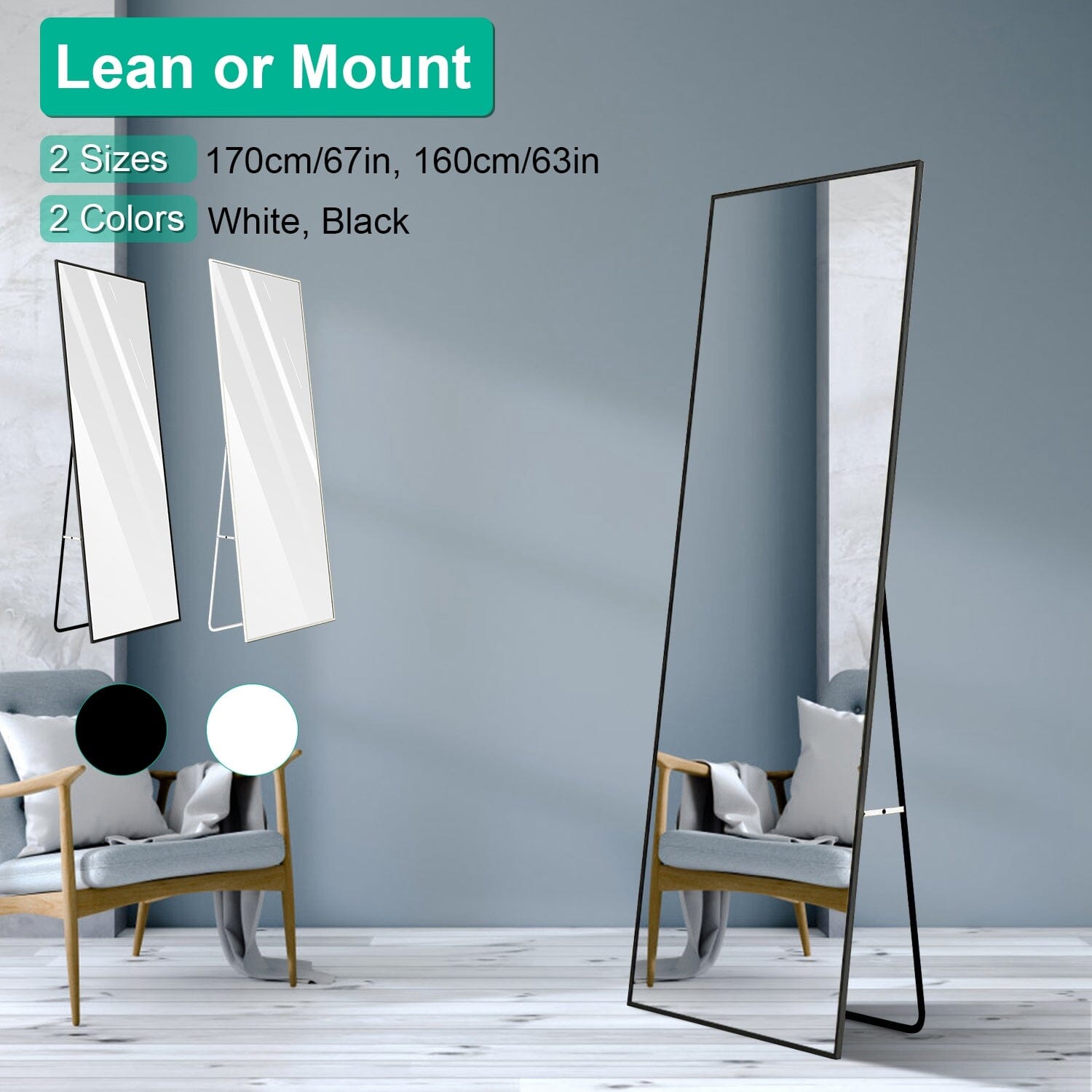 Full Length Mirror Aluminum Alloy Wall Mirror Free Standing Floor __stock:50 Furniture and Décor refund_fee:2200