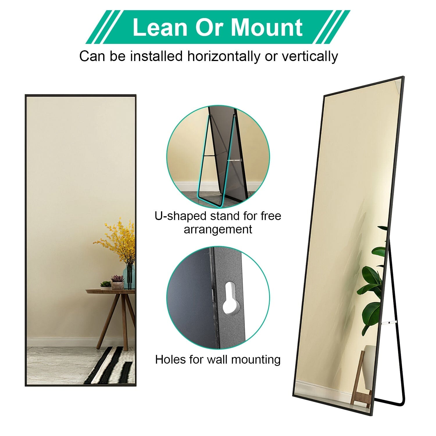 Full Length Mirror Aluminum Alloy Wall Mirror Free Standing Floor __stock:50 Furniture and Décor refund_fee:2200