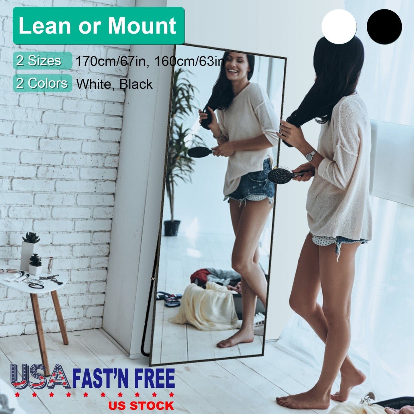 Full Length Mirror Aluminum Alloy Wall Mirror Free Standing Floor __stock:50 Furniture and Décor refund_fee:2200