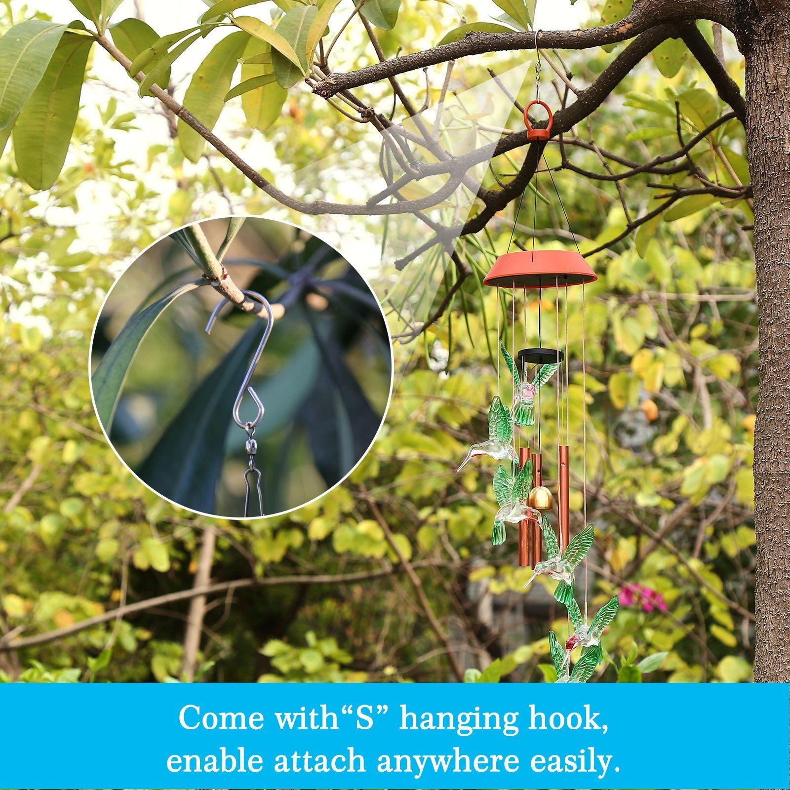 Garden Patio Yard Waterproof Solar Hummingbird Wind Chimes __stock:50 Garden & Patio Low stock refund_fee:1200