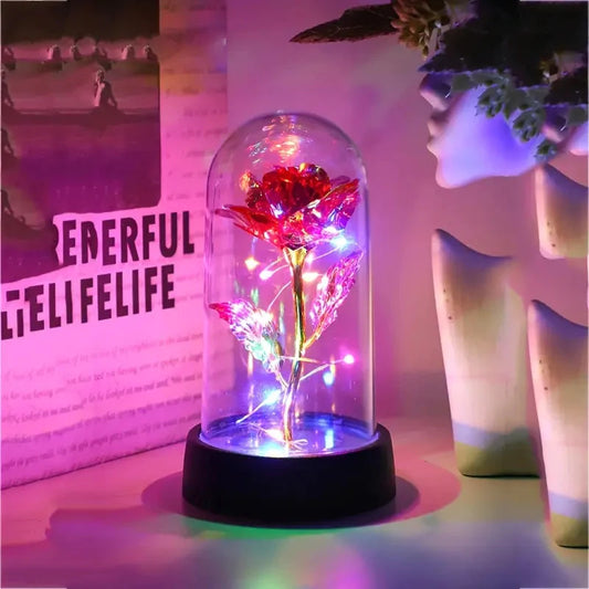 Golden Foil Rose Flower Lamp, Decorative Light Ornament Red __stock:200 Furniture and Décor refund_fee:800