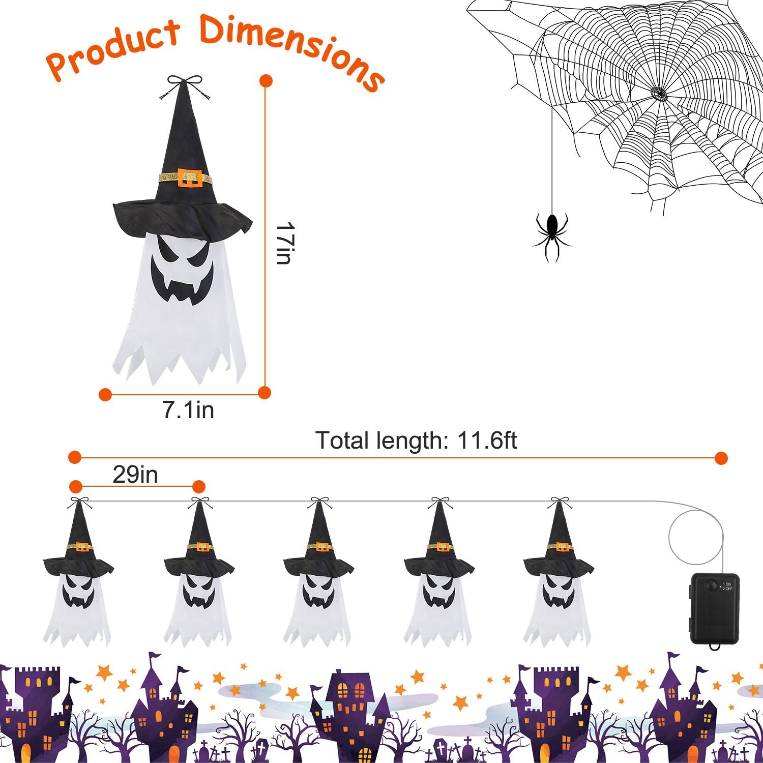 Halloween Ghost Witch Hat Hanging Light Lantern __stock:50 Holiday Decor & Apparel Low stock refund_fee:1200