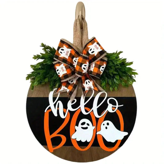 Halloween Round Wooden Board Front Door Decoration Wreath __stock:200 Holiday Decor & Apparel refund_fee:1200