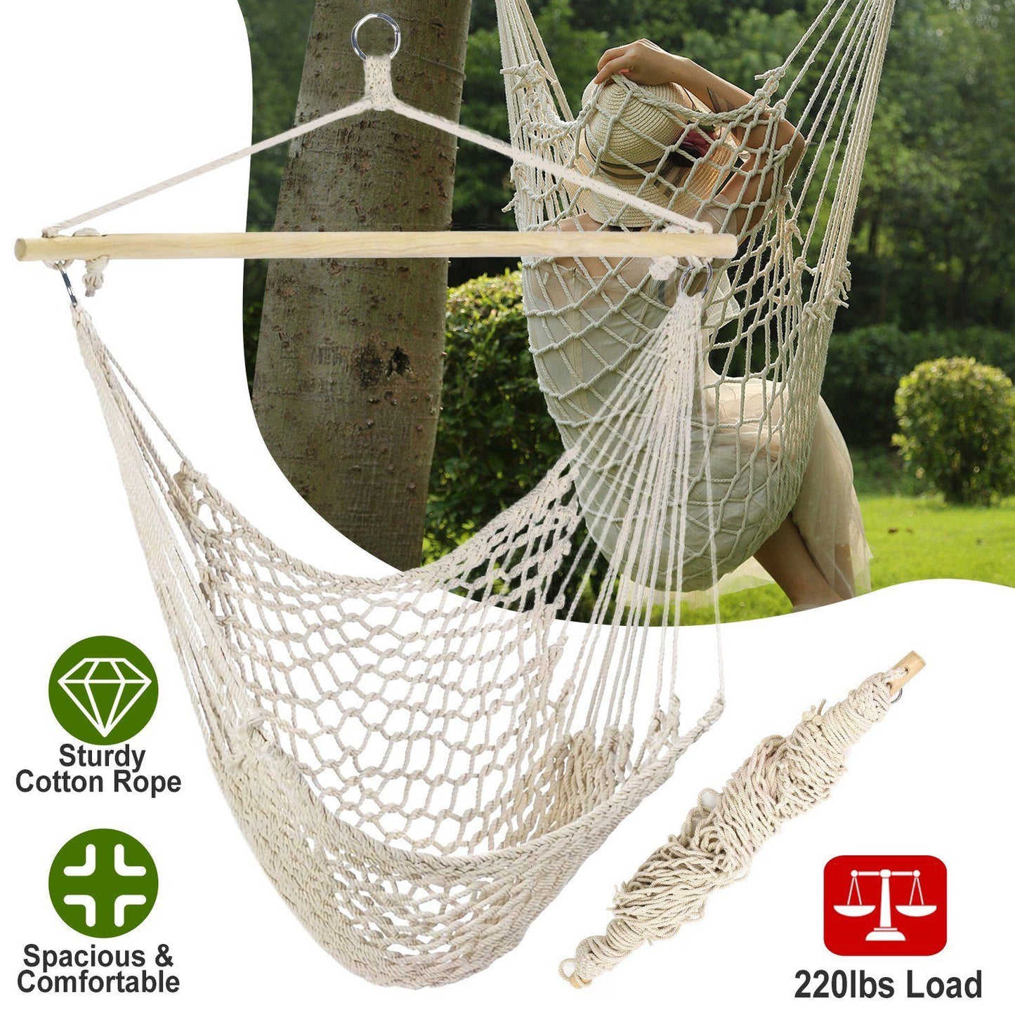 Hammock Chair Hanging Rope Seat Garden & Patio refund_fee:1800