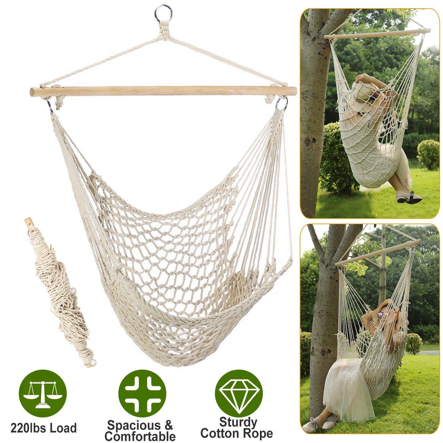 Hammock Chair Hanging Rope Seat Garden & Patio refund_fee:1800