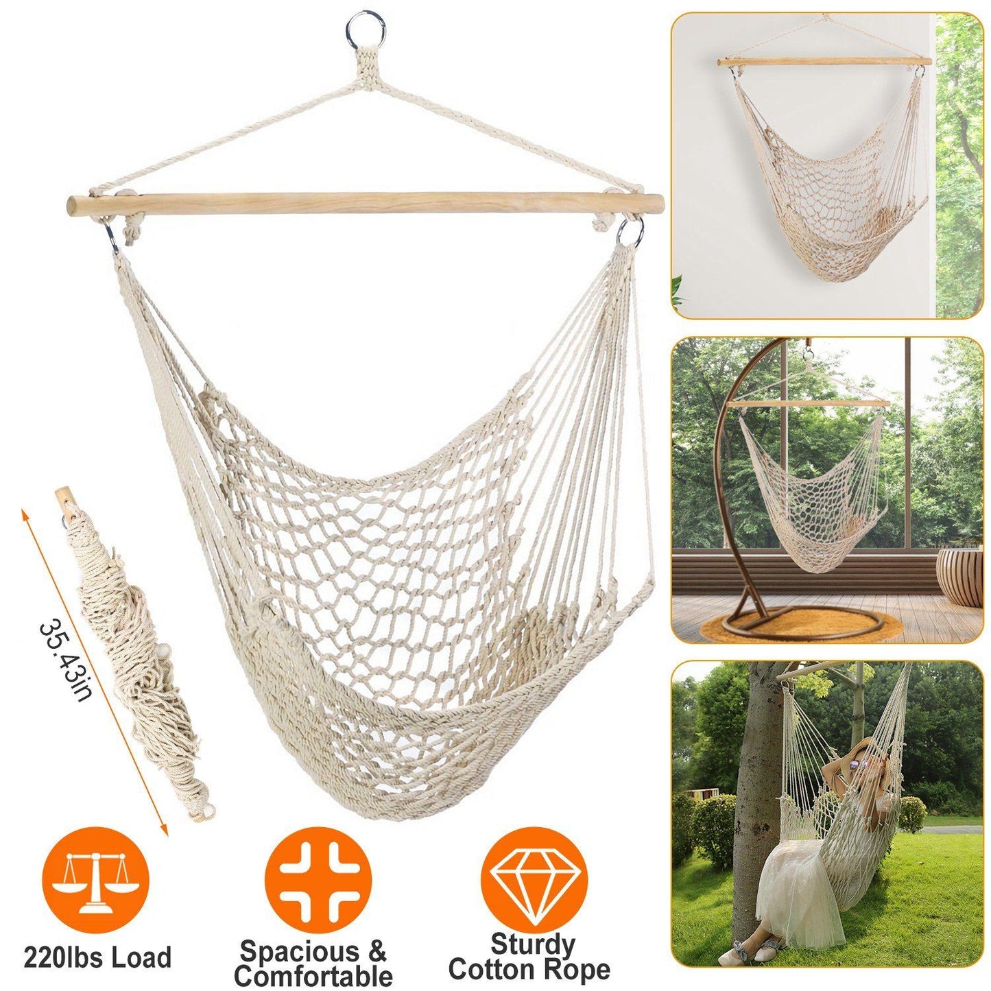 Hammock Chair Hanging Rope Seat Garden & Patio refund_fee:1800