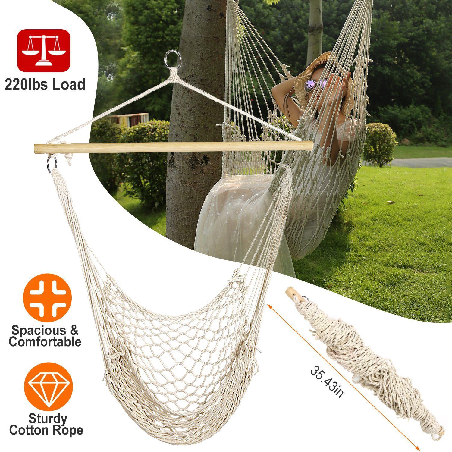 Hammock Chair Hanging Rope Seat Garden & Patio refund_fee:1800