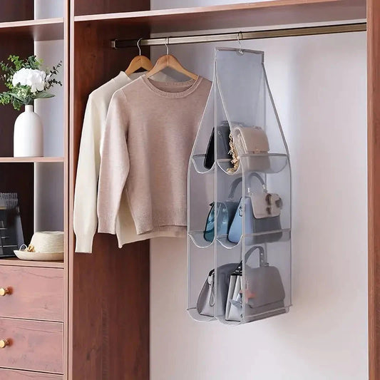 Handbag Hanging Organizer Hanging Bag Gray 6 Grids __stock:200 Closet & Storage refund_fee:800 show-color-swatches