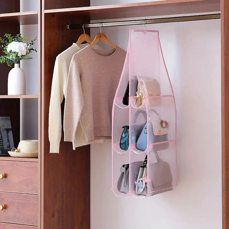 Handbag Hanging Organizer Hanging Bag Pink 6 Grids __stock:200 Closet & Storage refund_fee:800 show-color-swatches