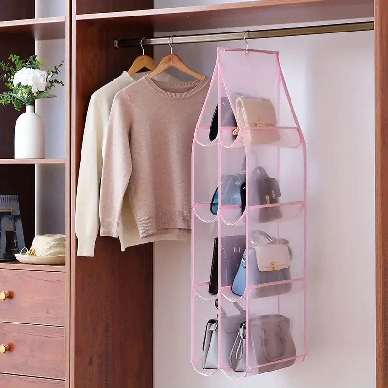 Handbag Hanging Organizer Hanging Bag Pink 8 Grids __stock:200 Closet & Storage refund_fee:800 show-color-swatches