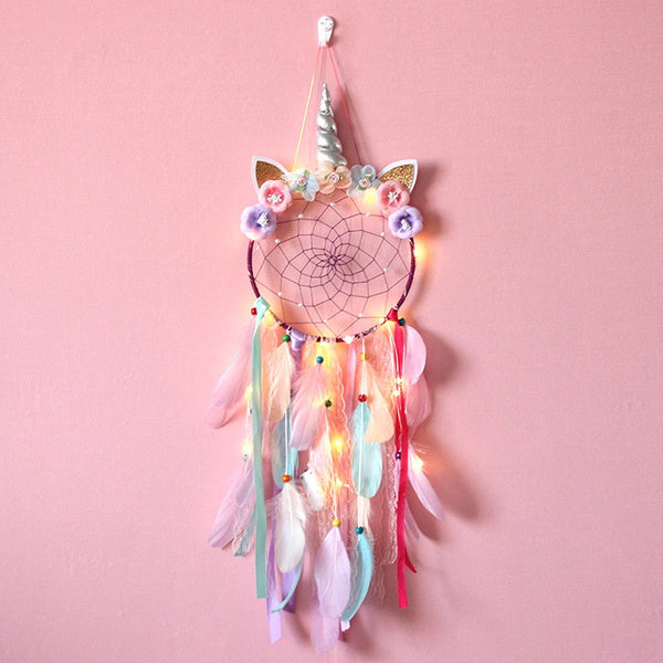 Handmade Feather Dream Catcher Wall Hanging Decoration Purple With Light __stock:200 Furniture and Décor refund_fee:800 show-color-swatches