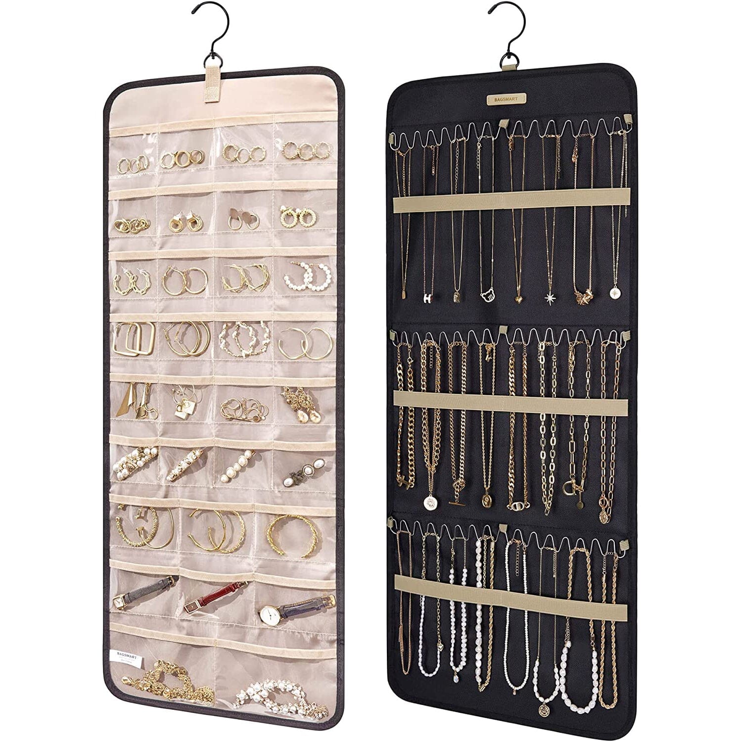 Hanging Jewelry Organizer Storage Roll Black L __stock:200 Closet & Storage refund_fee:800