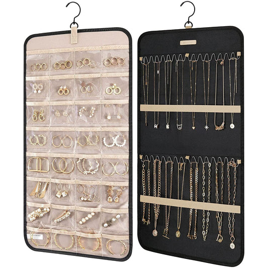 Hanging Jewelry Organizer Storage Roll Black M __stock:200 Closet & Storage refund_fee:800
