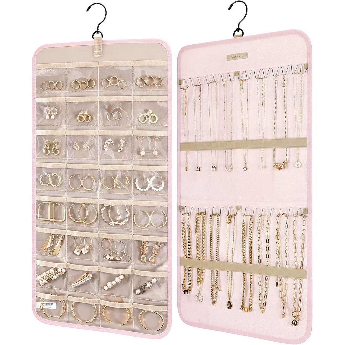 Hanging Jewelry Organizer Storage Roll Pink M __stock:200 Closet & Storage refund_fee:800