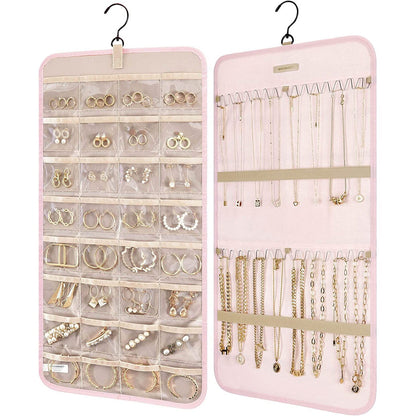 Hanging Jewelry Organizer Storage Roll Pink M __stock:200 Closet & Storage refund_fee:800