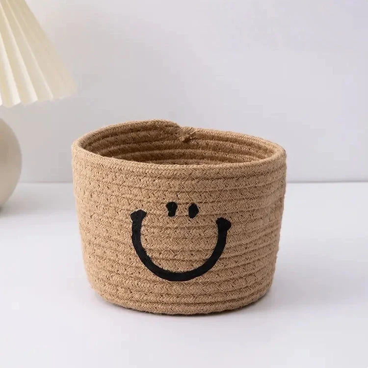 Happy Face Woven Storage Basket Brown __stock:200 Closet & Storage refund_fee:800