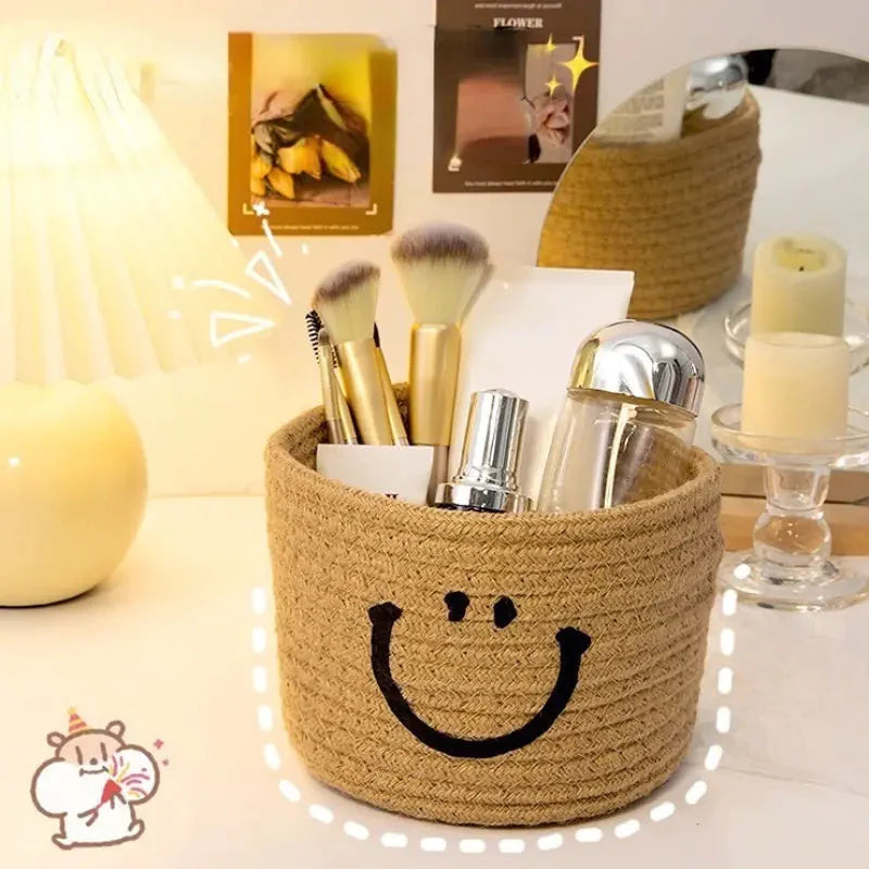 Happy Face Woven Storage Basket __stock:200 Closet & Storage refund_fee:800