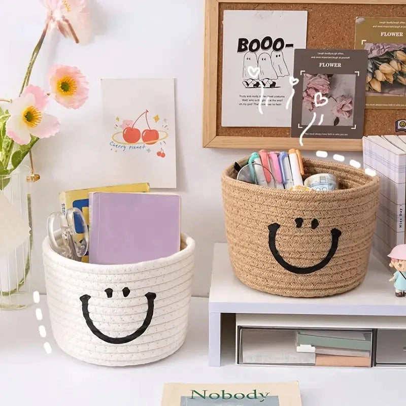 Happy Face Woven Storage Basket __stock:200 Closet & Storage refund_fee:800