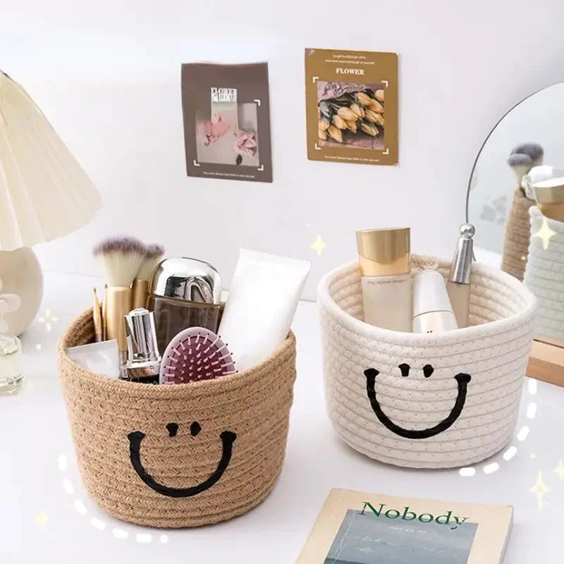 Happy Face Woven Storage Basket __stock:200 Closet & Storage refund_fee:800