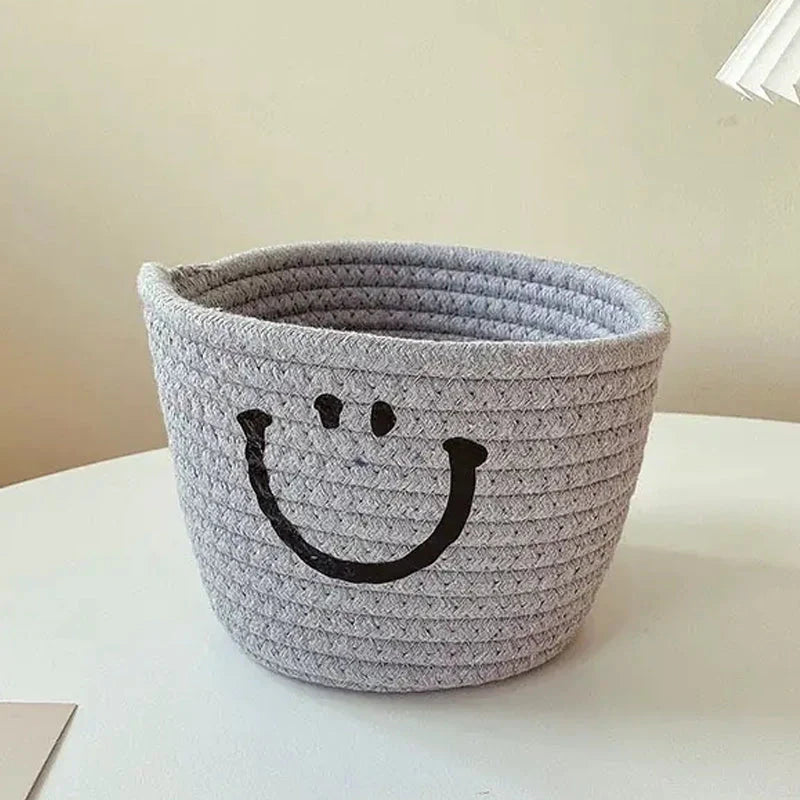 Happy Face Woven Storage Basket Gray __stock:200 Closet & Storage refund_fee:800