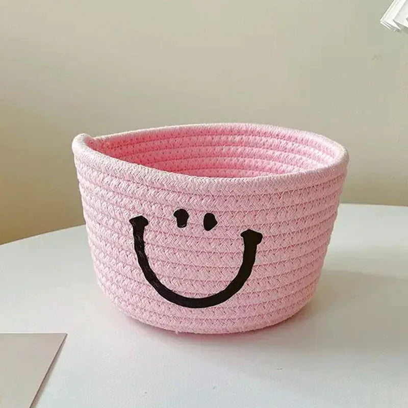 Happy Face Woven Storage Basket Pink __stock:200 Closet & Storage refund_fee:800