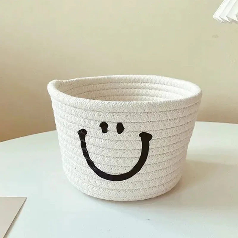 Happy Face Woven Storage Basket White __stock:200 Closet & Storage refund_fee:800