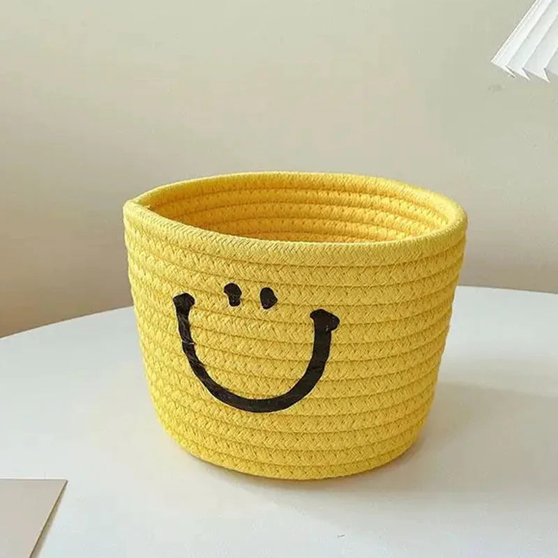 Happy Face Woven Storage Basket Yellow __stock:200 Closet & Storage refund_fee:800