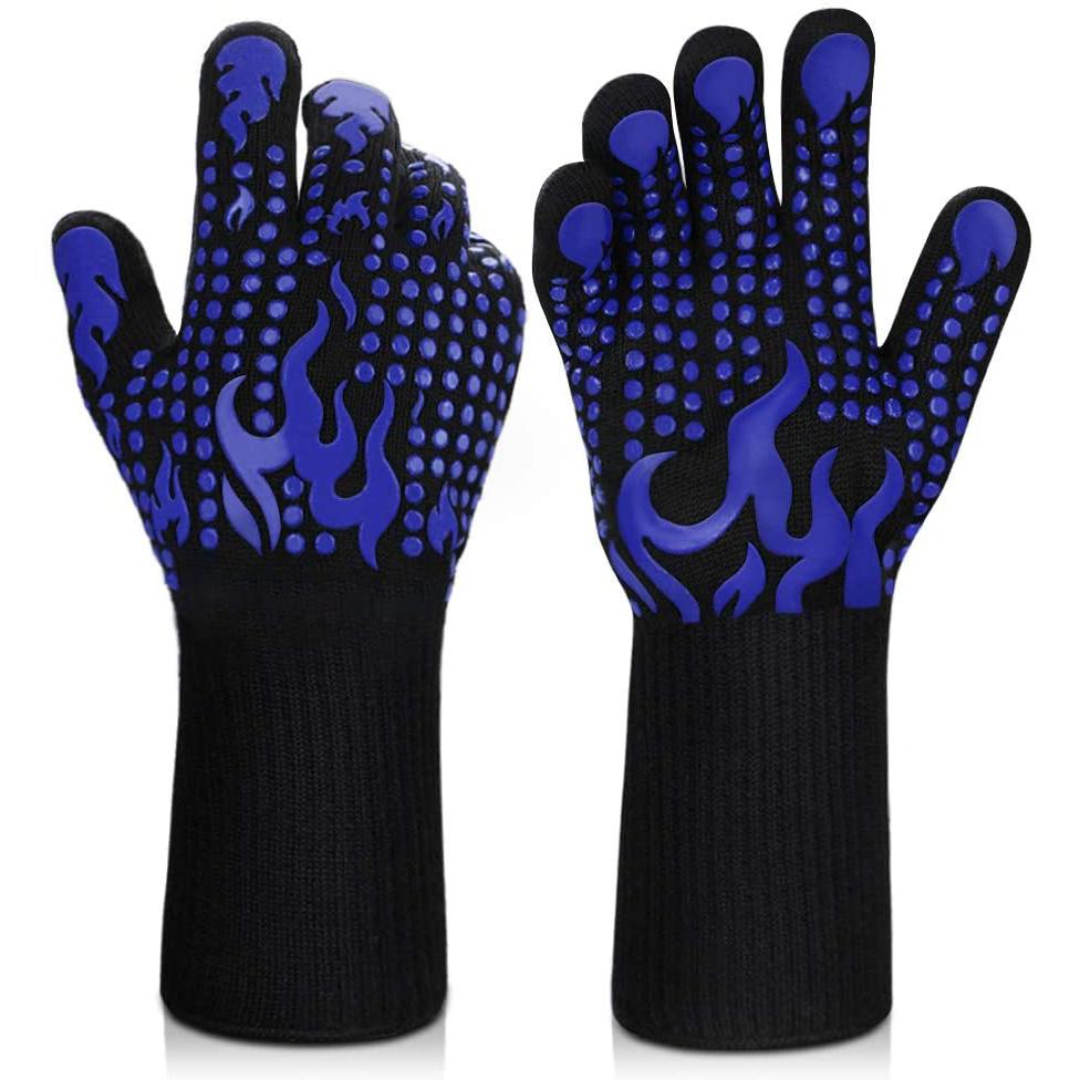 Heat Resistant Grilling Long Silicone Non-Slip Gloves Blue __stock:100 Kitchen & Dining refund_fee:800