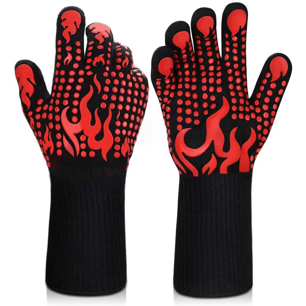 Heat Resistant Grilling Long Silicone Non-Slip Gloves Red __stock:100 Kitchen & Dining refund_fee:800