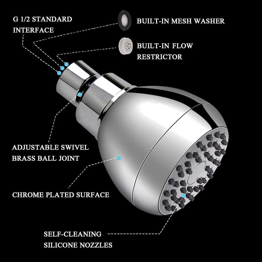 High Pressure Shower Head 3" Anti-clog Anti-leak Fixed with Adjustable Swivel Brass Ball Joint __stock:200 Bath refund_fee:800