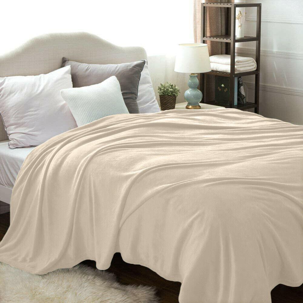 Kathy Ireland Flannel Solid Microplush Bed Blankets Cream __label2:BOGO 30% OFF Bedding refund_fee:1200