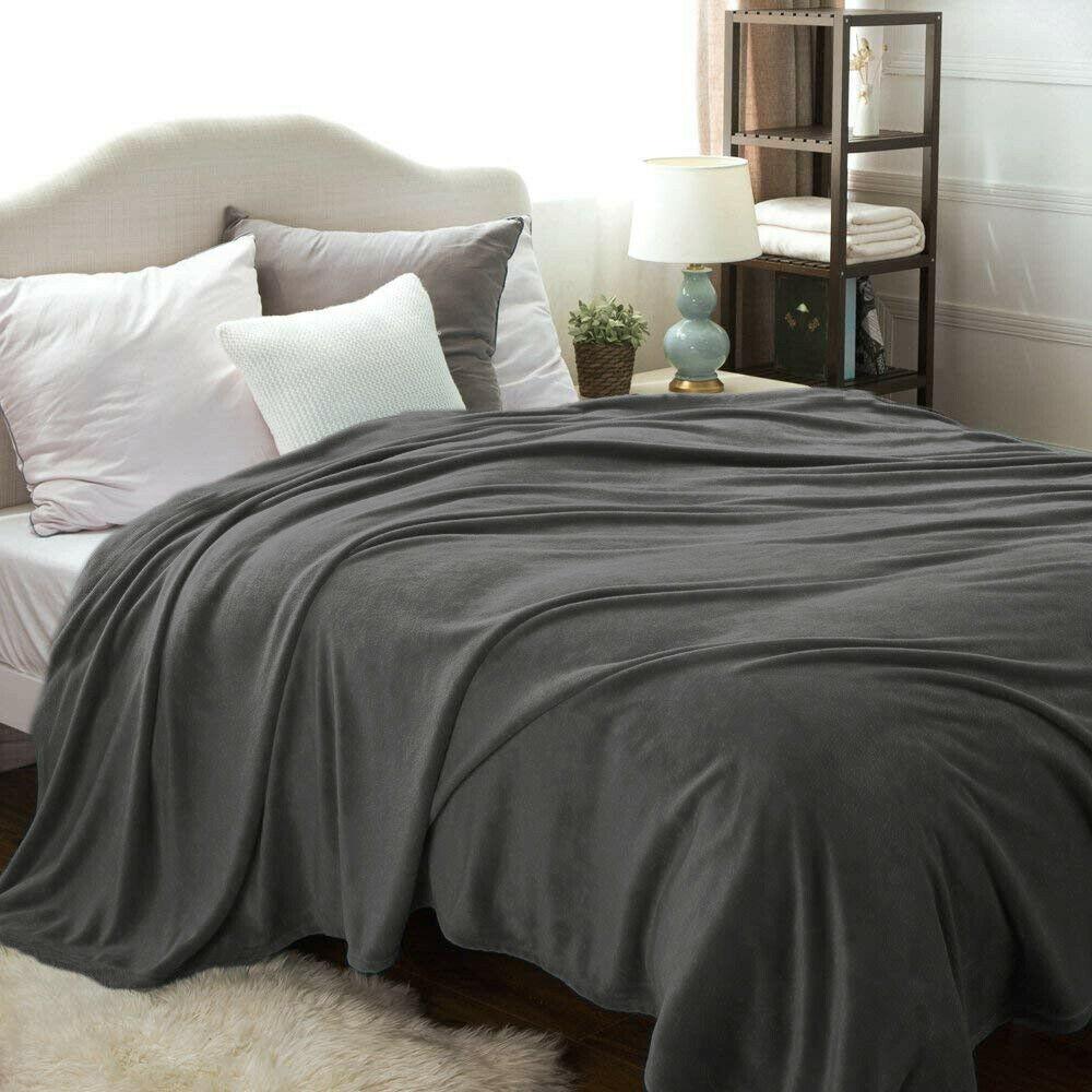 Kathy Ireland Flannel Solid Microplush Bed Blankets Gray __label2:BOGO 30% OFF Bedding refund_fee:1200