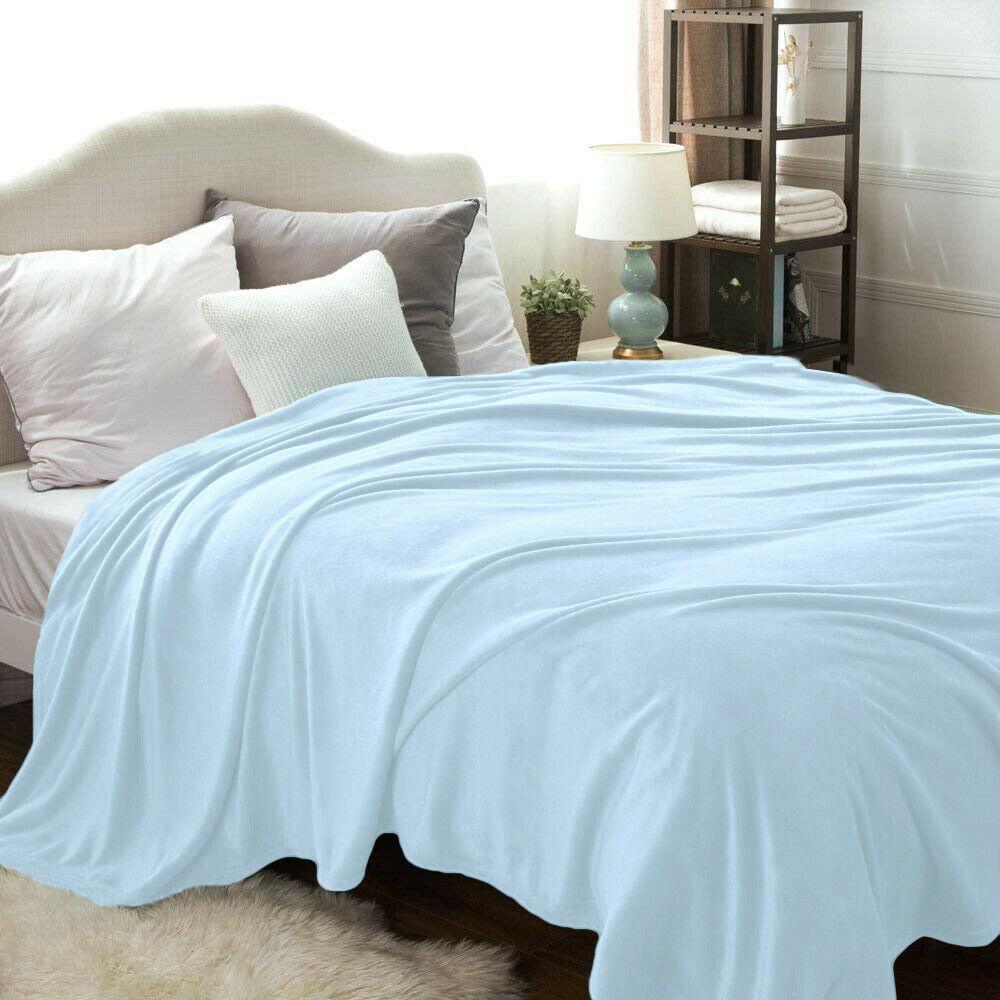 Kathy Ireland Flannel Solid Microplush Bed Blankets Light Blue __label2:BOGO 30% OFF Bedding refund_fee:1200